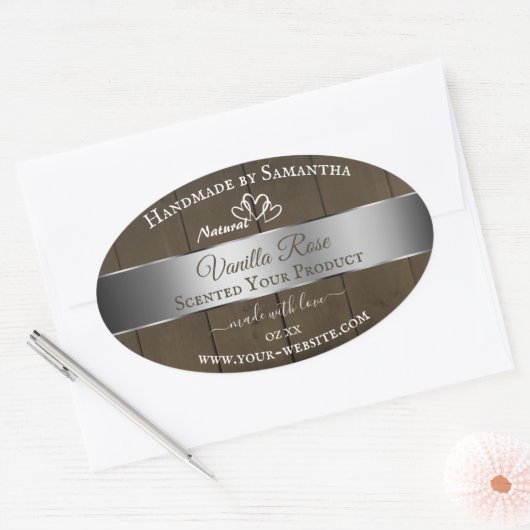 Silver Brown Wood Grain Product Packaging Labels (Envelop)