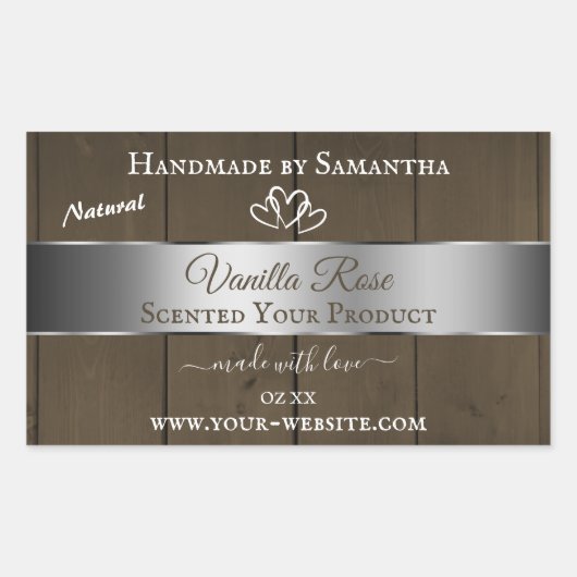 Silver Brown Wood Grain Product Packaging Labels (Voorkant)