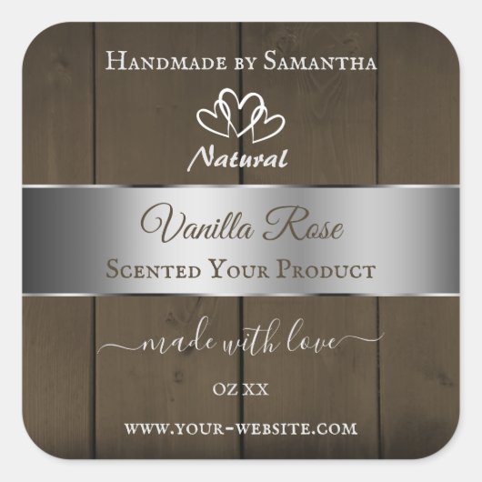 Silver Brown Wood Grain Product Packaging Labels (Voorkant)