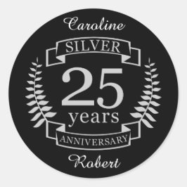 Silver bruiloft 25 jaar ronde sticker