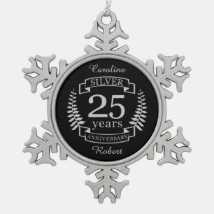 Silver bruiloft 25 jaar tin sneeuwvlok ornament