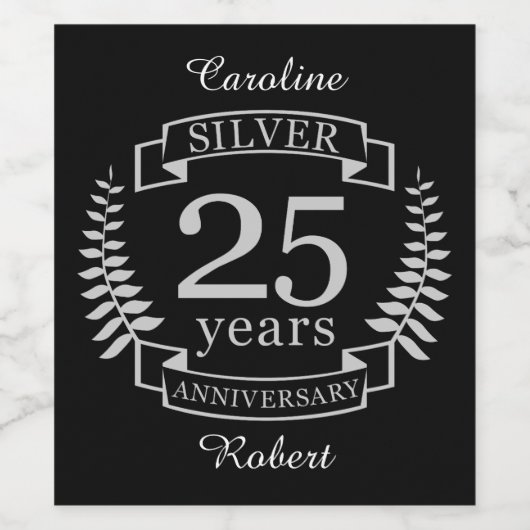Silver bruiloft 25 jaar wijn etiket (Enkel label)