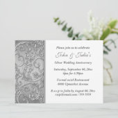 Silver bruiloft floral swirl kaart (Staand voorkant)