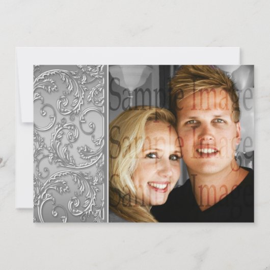 Silver bruiloft floral swirl kaart (Achterkant)