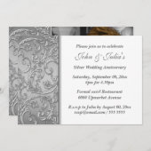 Silver bruiloft floral swirl kaart (Voorkant / Achterkant)