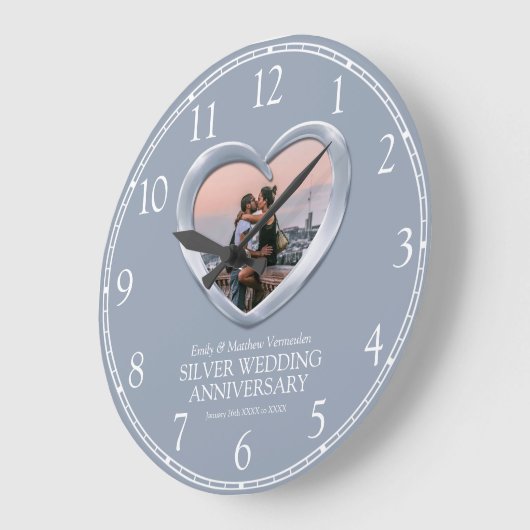 Silver bruiloft foto hartnummers grote klok (Hoek)