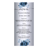 Silver bruiloft menu blauwe bloemalen elegant mode (Voorkant)