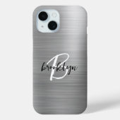 Silver Brushed Metal Black White Script Monogram  Case-Mate iPhone Case (Achterkant)