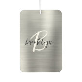 Silver Brushed Metal Black White Script Monogram  Luchtverfrisser (Voorkant)