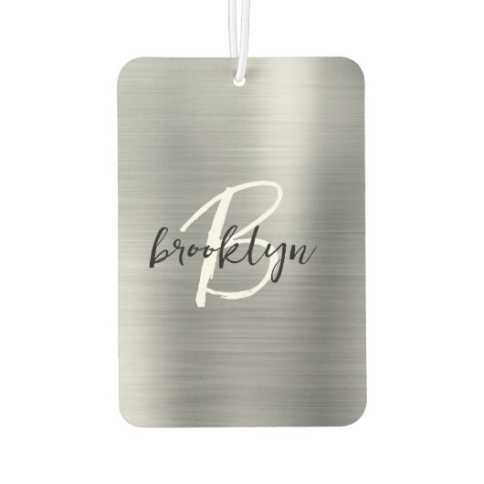 Silver Brushed Metal Black White Script Monogram  Luchtverfrisser (Achterkant)