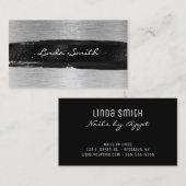 Silver Brushed Metal Folie Black Brush Stroke Visitekaartje (Voorkant / Achterkant)