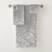 Silver Brushed Metal Glitter Monogram Name Bad Handdoek (Insitu)
