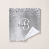 Silver Brushed Metal Glitter Monogram Name Bad Handdoek (Wasdoekje)