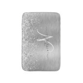 Silver Brushed Metal Glitter Monogram Name Badmat (Voorkant Verticaal)