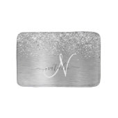 Silver Brushed Metal Glitter Monogram Name Badmat (Voorkant)