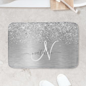 Silver Brushed Metal Glitter Monogram Name Badmat