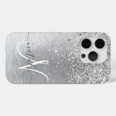 Silver Brushed Metal Glitter Monogram Name Case-Mate iPhone Case (Achterkant (horizontaal))