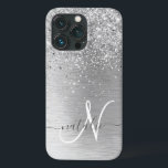 Silver Brushed Metal Glitter Monogram Name Case-Mate iPhone Case<br><div class="desc">Pas dit trendy ontwerp van de telefoonbehuizing eenvoudig aan met  zilveren mousserende glitter op een zilveren geborstelde metalen achtergrond.</div>