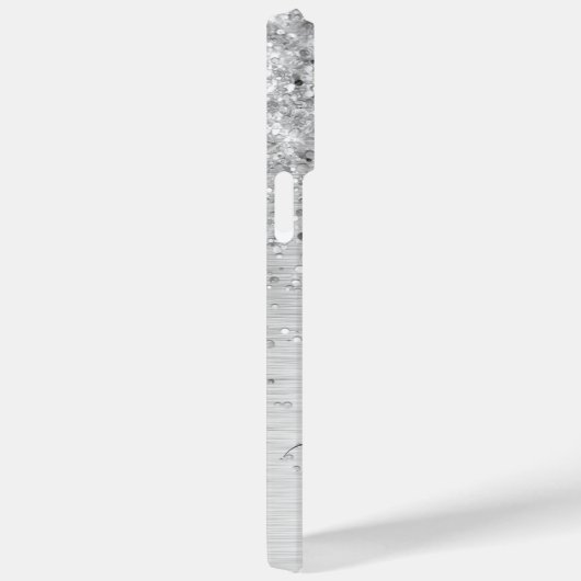 Silver Brushed Metal Glitter Monogram Name Case-Mate iPhone Case (Achterkant / Rechts)