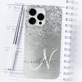 Silver Brushed Metal Glitter Monogram Name Case-Mate iPhone Case