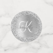 Silver Brushed Metal Glitter Monogram Name Confetti (Kleine voorkant)