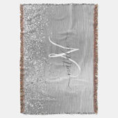 Silver Brushed Metal Glitter Monogram Name Deken (Voorkant Verticaal)