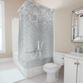 Silver Brushed Metal Glitter Monogram Name Douchegordijn (In situ)