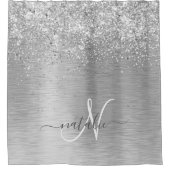 Silver Brushed Metal Glitter Monogram Name Douchegordijn (Voorkant)