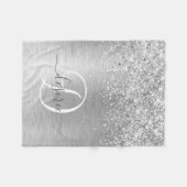Silver Brushed Metal Glitter Monogram Name Fleece Deken (Voorkant (Horizontaal))