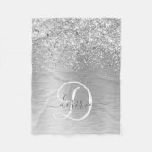 Silver Brushed Metal Glitter Monogram Name Fleece Deken (Voorkant)