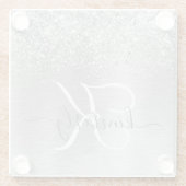 Silver Brushed Metal Glitter Monogram Name Glazen Onderzetter (Achterkant)