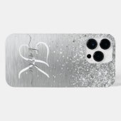 Silver Brushed Metal Glitter Monogram Name iPhone Hoesje (Achterkant horizontaal)