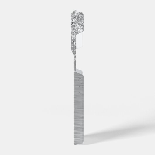 Silver Brushed Metal Glitter Monogram Name iPhone Hoesje (Linkerkant)