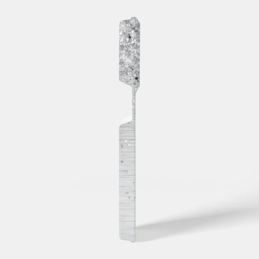 Silver Brushed Metal Glitter Monogram Name iPhone Hoesje (Rechterkant)