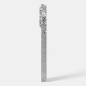 Silver Brushed Metal Glitter Monogram Name iPhone Hoesje (Linkerkant)