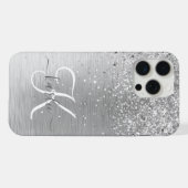 Silver Brushed Metal Glitter Monogram Name iPhone Hoesje (Achterkant horizontaal)