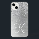 Silver Brushed Metal Glitter Monogram Name<br><div class="desc">Pas dit trendy ontwerp van de telefoonbehuizing eenvoudig aan met  zilveren mousserende glitter op een zilveren geborstelde metalen achtergrond.</div>