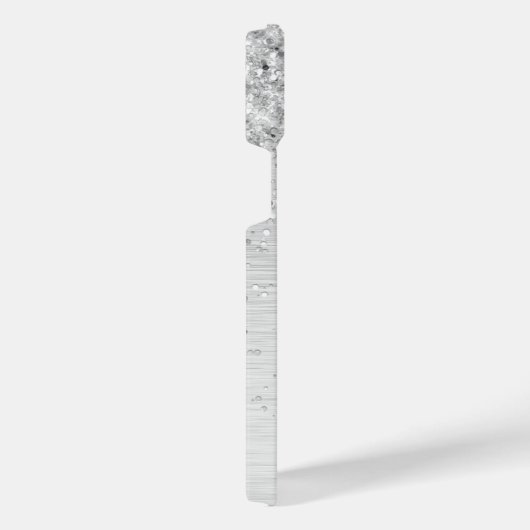 Silver Brushed Metal Glitter Monogram Name iPhone Hoesje (Rechterkant)