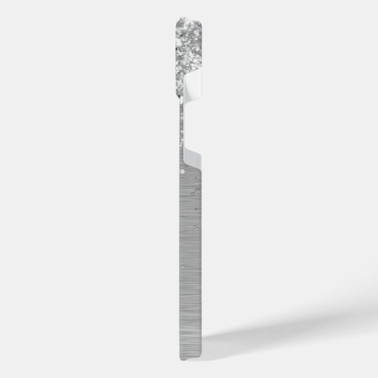 Silver Brushed Metal Glitter Monogram Name iPhone Hoesje (Linkerkant)