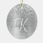Silver Brushed Metal Glitter Monogram Name Keramisch Ornament (Links)