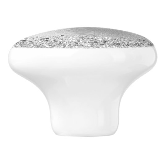 Silver Brushed Metal Glitter Monogram Name Keramische Knop (Zijkant)