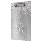 Silver Brushed Metal Glitter Monogram Name Klembord (Links)