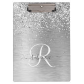 Silver Brushed Metal Glitter Monogram Name Klembord (Voorkant)