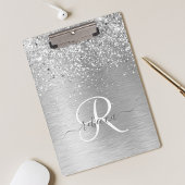 Silver Brushed Metal Glitter Monogram Name Klembord