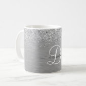 Silver Brushed Metal Glitter Monogram Name Koffiemok (Voorkant links)