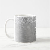 Silver Brushed Metal Glitter Monogram Name Koffiemok (Links)
