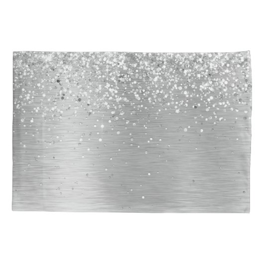 Silver Brushed Metal Glitter Monogram Name Kussensloop (Achterkant)