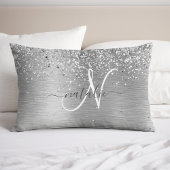 Silver Brushed Metal Glitter Monogram Name Kussensloop
