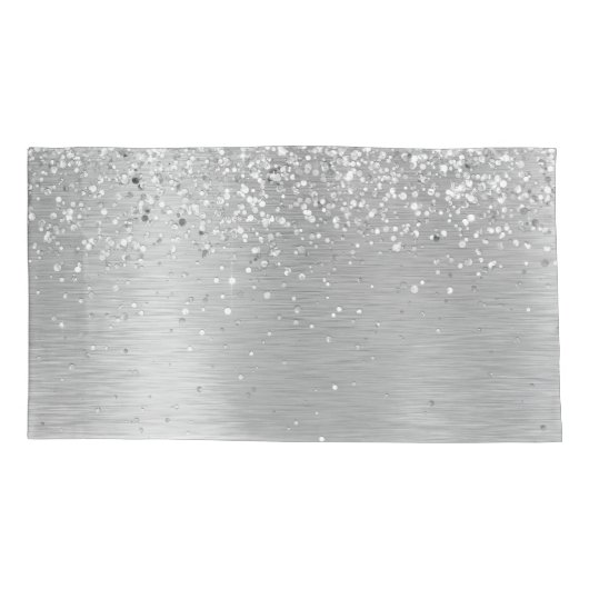 Silver Brushed Metal Glitter Monogram Name Kussensloop (Achterkant)