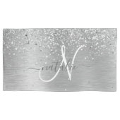 Silver Brushed Metal Glitter Monogram Name Kussensloop (Voorkant)
